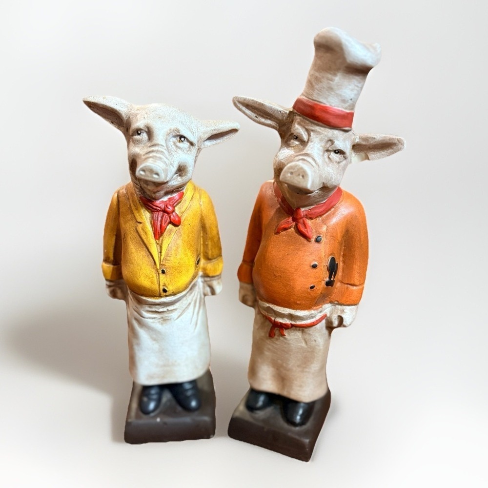 Vtg Sterling Industries Pair French Chef Pig Anthropomorphic Statues Kitchen